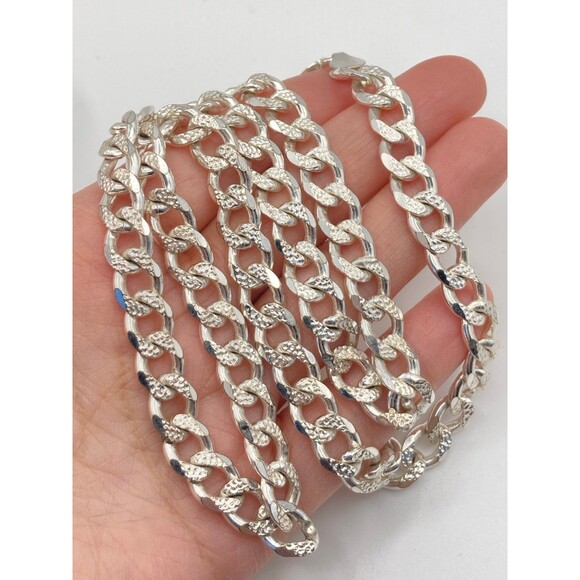 7.5mm super heavy 925 Italy sterling silver Cuban link chain reversible necklace - Picture 3 of 12